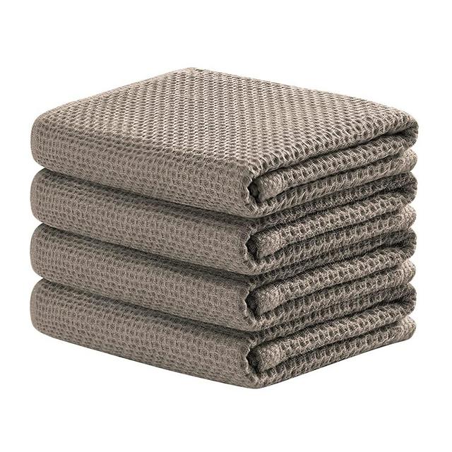 100% Cotton Kitchen Towels, 4-Pack Waffle Weave Ultra Soft Absorbent Dish Towels Quick Drying Dish Cloths, 18 in x 28 in, Coffee