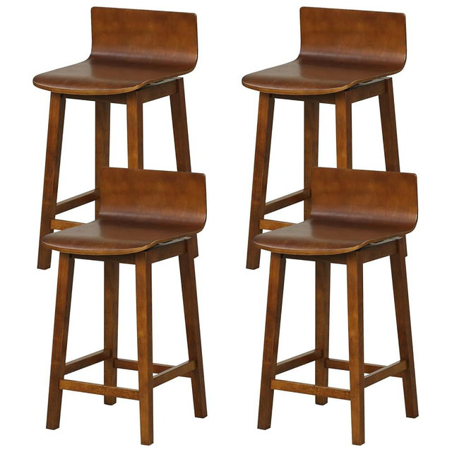 COSTWAY Swivel Solid Wood Bar Stools Set of 4, 24.5-inch Counter Height Chairs with Low Back, Footrest, Farmhouse Wooden Armless barstools for Kitchen Island, Dining Room, Cafe, Breakfast, Walnut