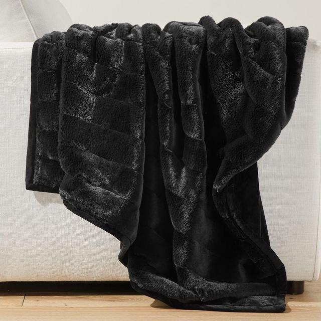 Faux Fur Ruched Throw, 50 x 60", Black