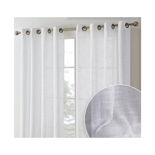 HLC.me Madison Faux Linen Textured Semi Sheer Privacy Sun Light Filtering Transparent Window Grommet Long Thick Curtains Drapery Panels for Bedroom & Living Room, 2 Panels