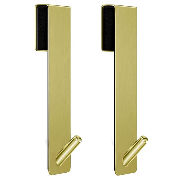 BSKSSK Shower Door Hooks, 7.5 Inches Over The Door Towel Hooks Hanger Extended for Bathroom Frameless Glass Door, Robe Sponge Bath Hook Stainless Steel Silver 2 Pack (Gold)