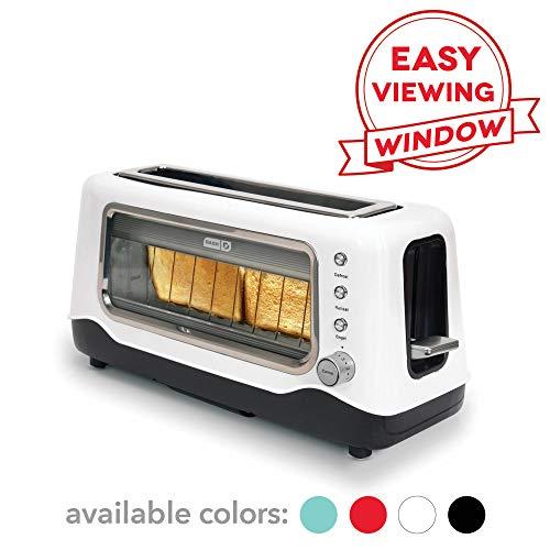 Dash DVTS501WH Clear View Extra Wide Slot Toaster with Stainless Steel Accents + See Through Window, Defrost, Reheat + Auto Shut Off Feature For Bagels, Specialty Breads & Other Baked Goods, White