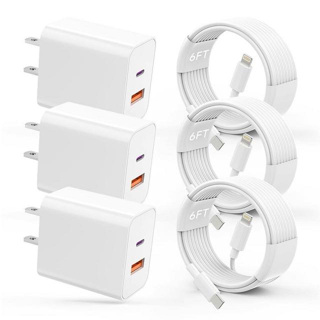 USB C Charger iPhone Charger Fast Charging 3Pack【MFi Certified】20W PD+QC3.0 USB A Dual Port Wall Charger Block with 6FT USB C to Lightning Cable Compatible with iPhone 14 Pro Max/13Pro/12/11/XS/XR/X/8