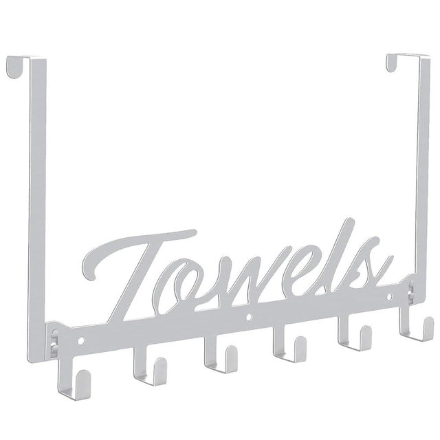Azmoncy Over The Door Hooks, Towel Rack for Bathroom Towel Holder for Hanging Heavy Duty, Wall Mount Towel Hanger with 6 Hooks for Bedroom Bathroom Kitchen Towels, Bag, Coats, Hats - Silver