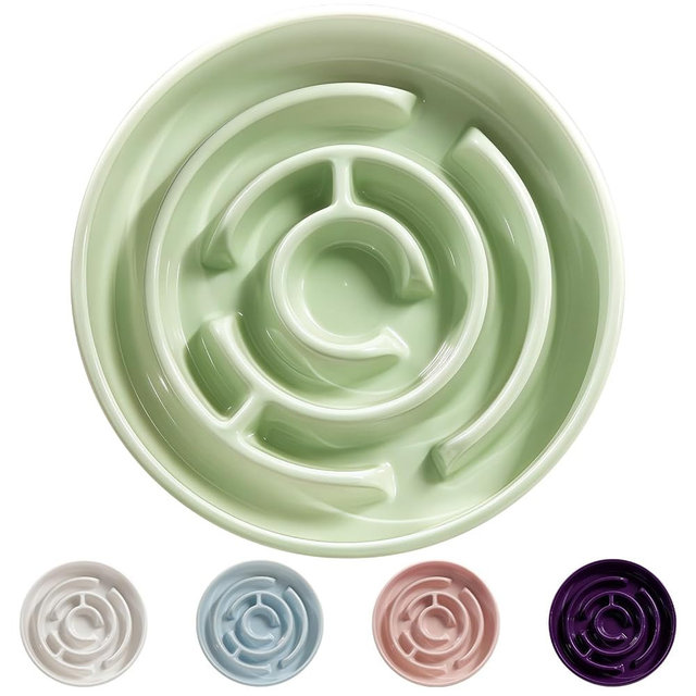 Ceramic Slow Feeder Dog Bowl,1.5 Cups Pet Slow Feeder for Small and Medium Breed,Puzzle Dog Food Dish,Anti-Gulping,Stop Bloat,Preventing Choking(Green)