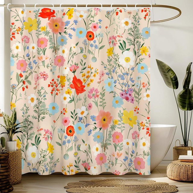 Stanoha Shower Curtain for Bathroom Stall Boho Modern Cute Aesthetic Decorative Girly Waterproof Unique Yellow Floral Girls Chic Print Design Teen Pretty Women Cortinas de Baño Bathtub 72 x72 Inch
