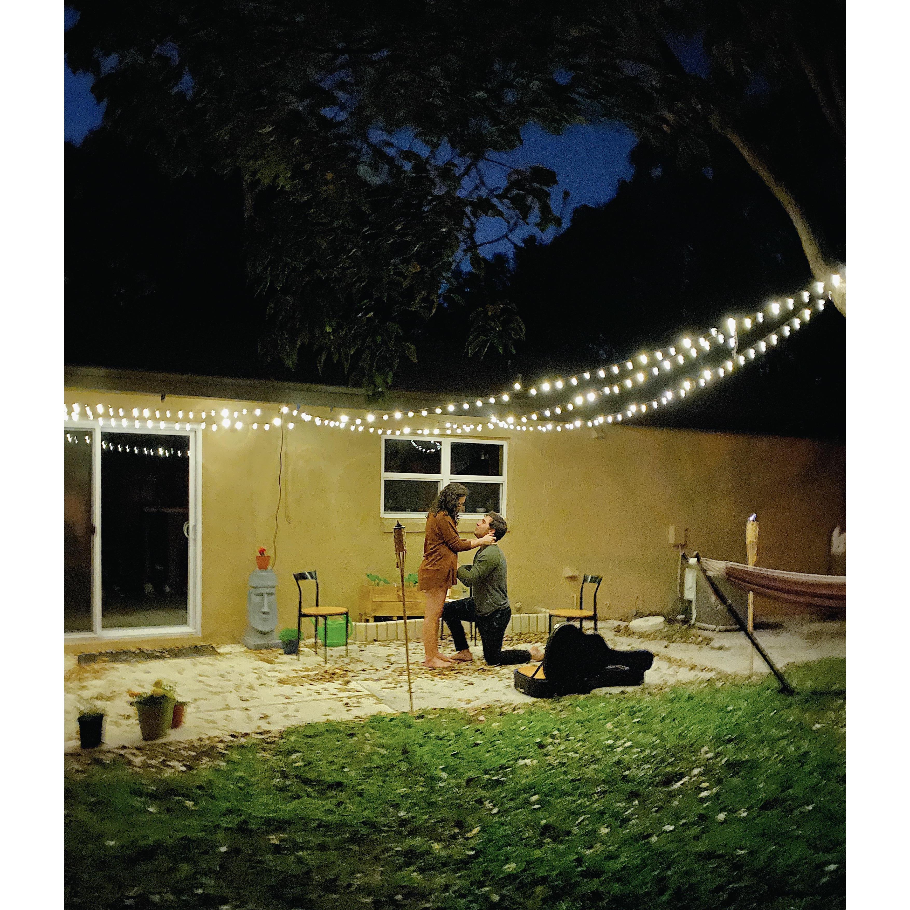 The perfect proposal, quarantine style on the back porch of Fuzz's house