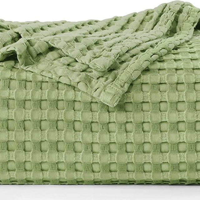 Utopia Bedding Cotton Waffle Blanket 300 GSM (Sage Green - 90x90 Inches) Soft Lightweight Breathable Bed Blanket Queen Size Layering Any Bed for All Season
