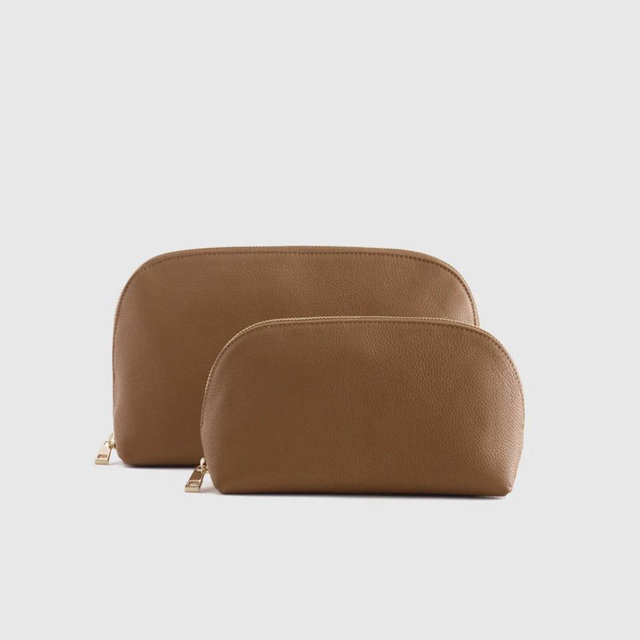 Quince Italian Leather Pouch Travel Set - Cognac