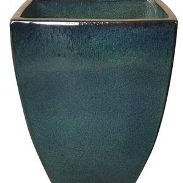 allen + roth Square 15.7-in W x 15.7-in L Green Ceramic Outdoor Planter