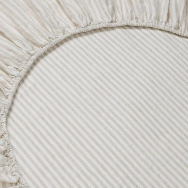Oatmeal Stripe 100% Linen Fitted Sheet