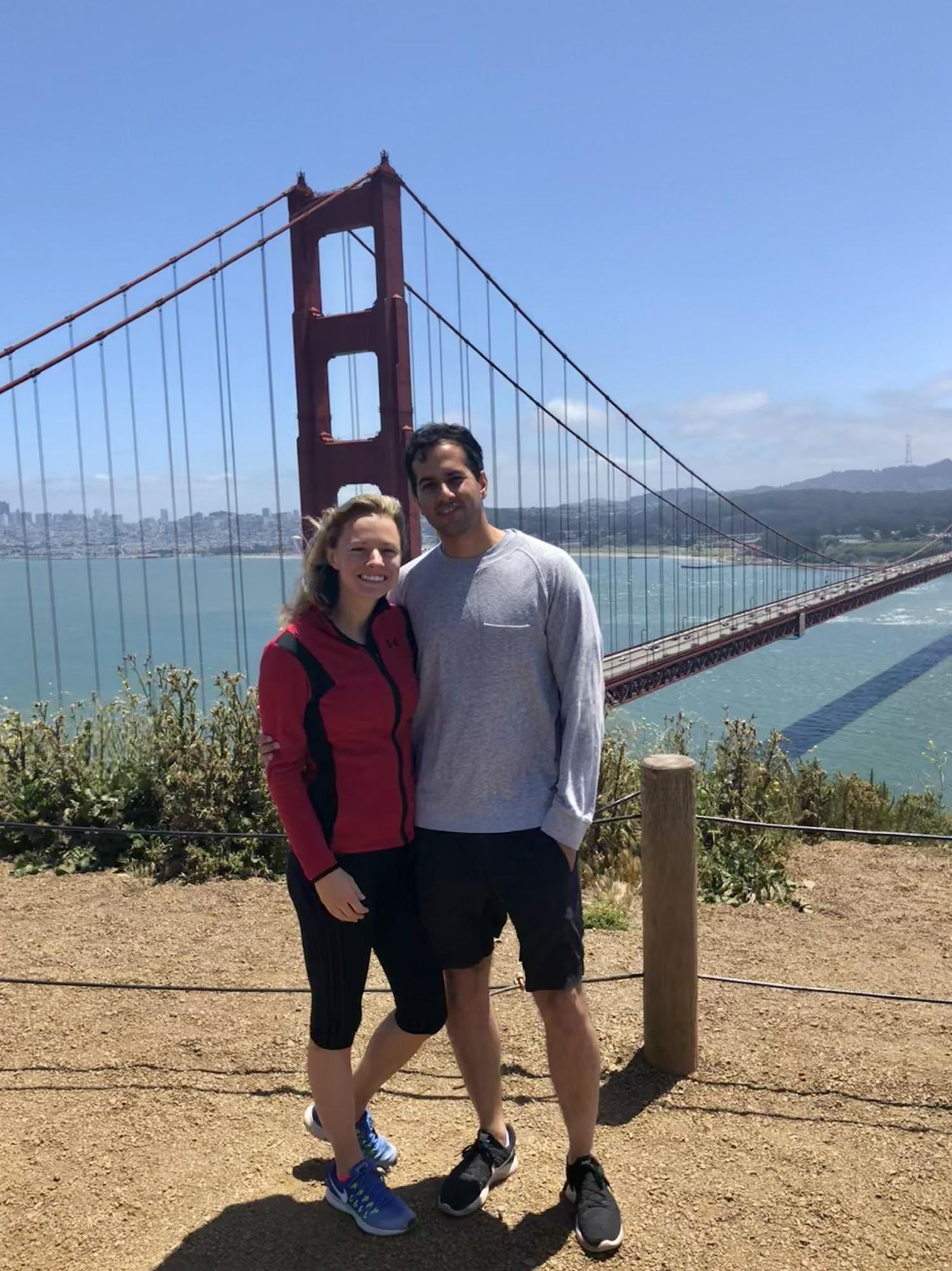 SF, and our first photo together. (Angad hates the jacket I'm wearing).