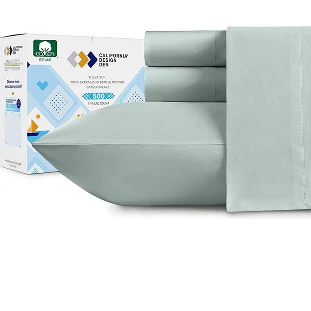 California Design Den King Cotton Sateen Sheet Set - 500 Thread Count Silver Sage Bedding, 4 Piece Smooth Bed Sheets, Fade Resistant Bedding for Ultimate Comfort, Deep Pocket Fits Mattress 16 Inches