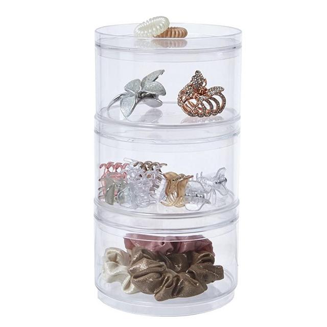 STORi Stackable Clear Plastic Hair Accessory Containers with Lids | Set of 3