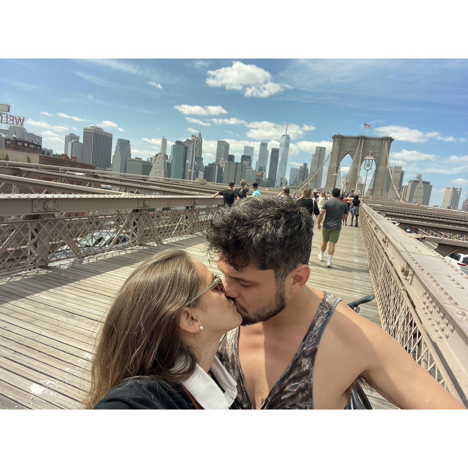 Being tourists on the Brooklyn Bridge