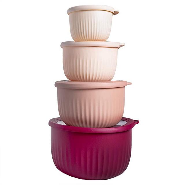 Cook with Color Mixing Bowls - 8 Piece Large Nesting Plastic Mixing Bowl Set with Lids (Pink Ombre)