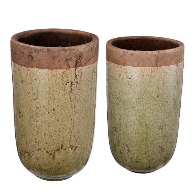 Candia Two-Tone Earthen Pots Tall Brown/Tan 2pk - AB Home Inc.