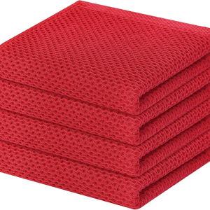 Cotton Waffle Weave Kitchen Dish Towels (Red 4-Pack)