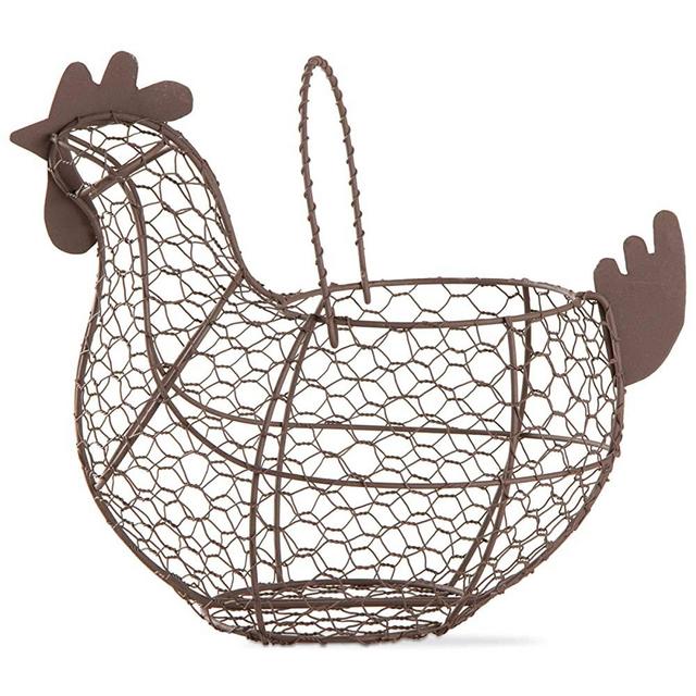 tag Farmhouse Rustic Vintage Chicken Wire Basket with Handle for Eggs or Fruit for Kitchen Living Room Home Decor Storage Collecting Brown