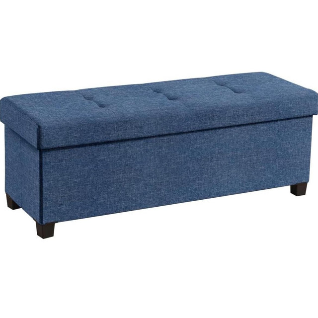 Ornavo Home 43 Inch Storage Ottoman, Large Storage Bench, Ottoman with Storage with Legs, Foot Rest Stool, Bedroom Bench - Navy Blue