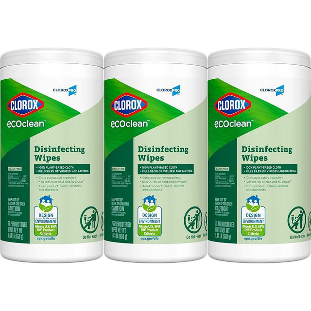 CloroxPro Clorox EcoClean Disinfecting Wipes, 75 Count, Pack of 3