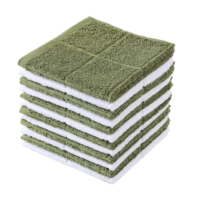 Glynniss Dishcloths Kitchen Highly Absorbent Dish Rags 100% Cotton Dish Cloths for Washing Dishes, Cleaning (Green White, 11x11)