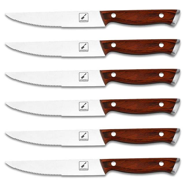 Steak Knives, imarku 6-Piece Steak Knife Set, 5Cr5Mov German Stainless Steel Premium Steak Knives set with Ergonomic handle.