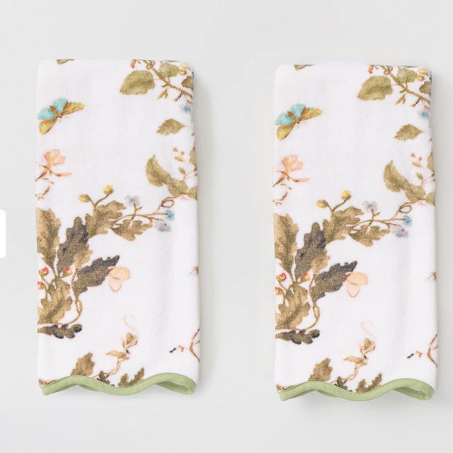 Floral Scallop Hand Towels (pair) - Magnolia