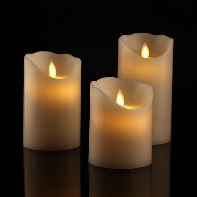Antizer Flameless Candles 4 5 6 Set of 3 Ivory Dripless Real Wax Pillars Include Realistic Dancing LED Flames and 10-Key Remote Control with 24-Hour Timer Function 400+ Hours by 2 AA Batteries