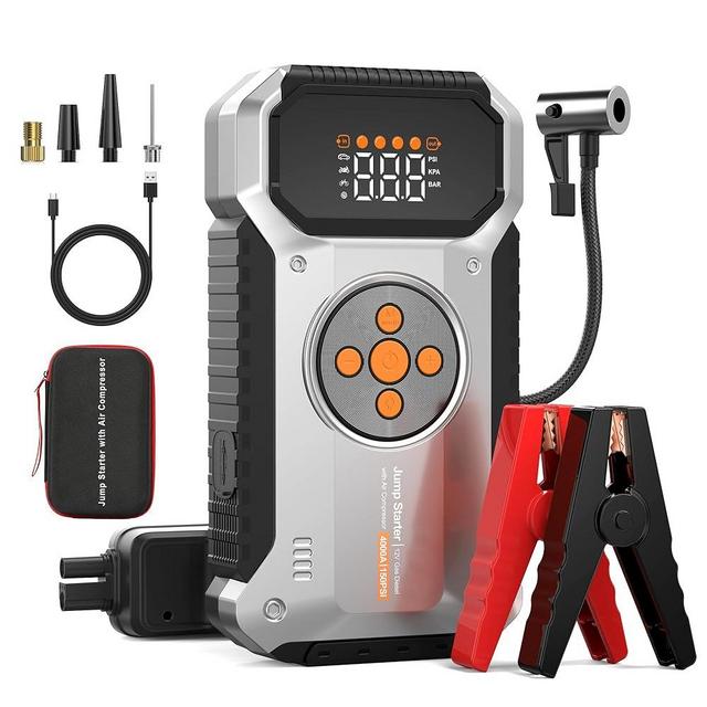 ZKpilse Car Jump Starter with Air Compressor, 4000A 12V Portable Jump Starter (All Gas/9L Diesel), Car Battery Jump Box with 150 PSI Tire Inflator, 3 Modes Flashlight, Storage Case, Jumper Cables