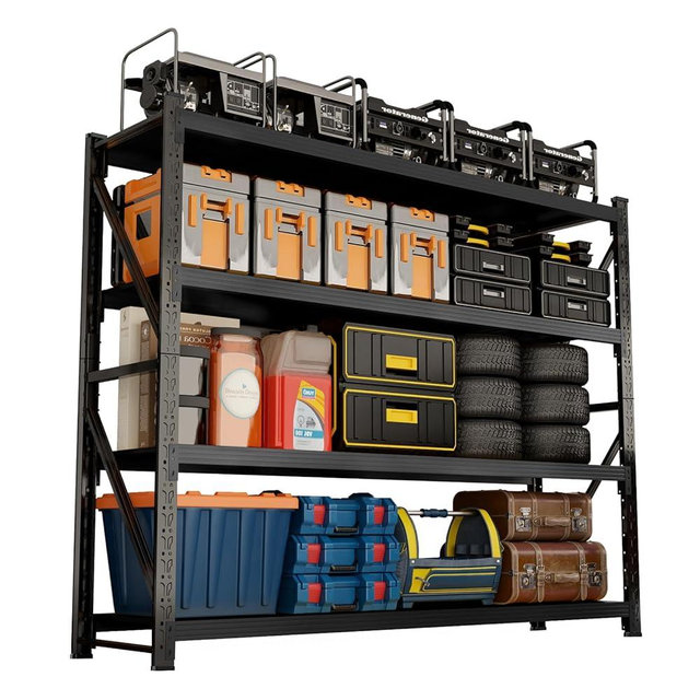 MDXEKE 60" W Garage Shelving Heavy Duty, 5000lbs 4-Tier Metal Adjustable Garage Shelves, Storage Shelves for Warehouse, Pantry, Basement, 60" W X 24" D X 79" H (Black, 60x24x79)