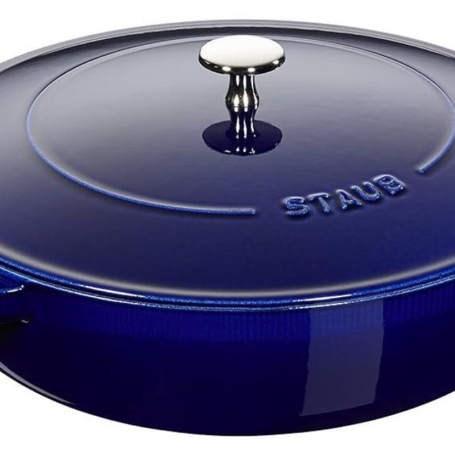 Staub Cast Iron Double-Handled Braiser/Skillet with Lid and Self Basting Spikes - 2.5-Qt., Blue