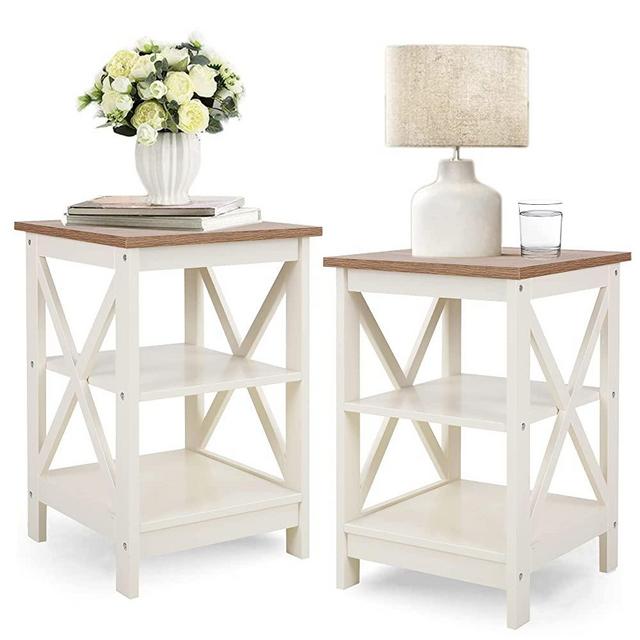 PHI VILLA End Table Living Room Set of 2, 3-Tier White Small Side Table for Small Spaces