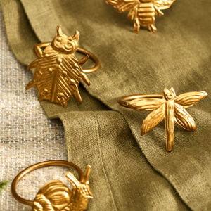 Golden Bugs Napkin Rings, Set of 4