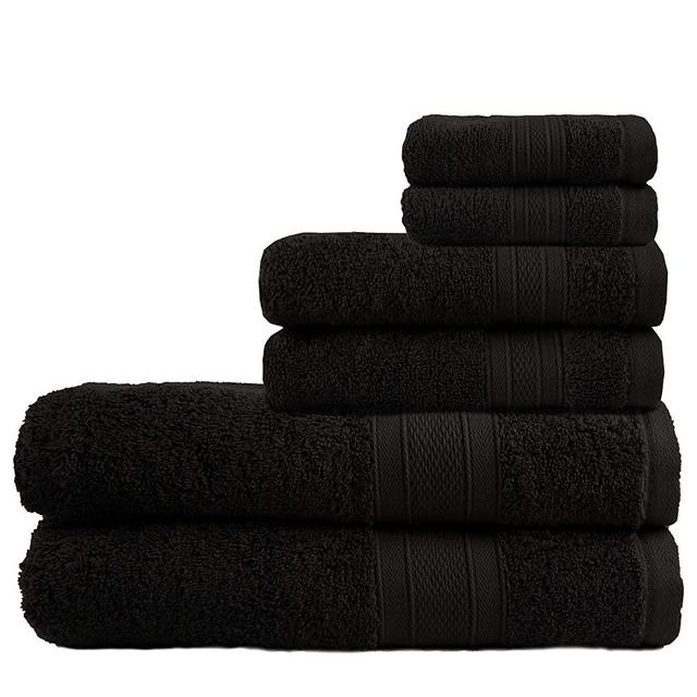 TRIDENT Soft and Plush, 100% Cotton, Highly Absorbent, Bathroom Towels, Super Soft, 6 Piece Towel Set (2 Bath Towels, 2 Hand Towels, 2 Washcloths), 500 GSM, Black