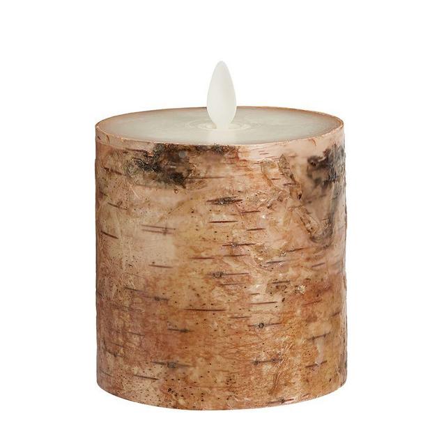 Flameless Flickering Birch Painted Wax Pillar Candle, 3 x 3"