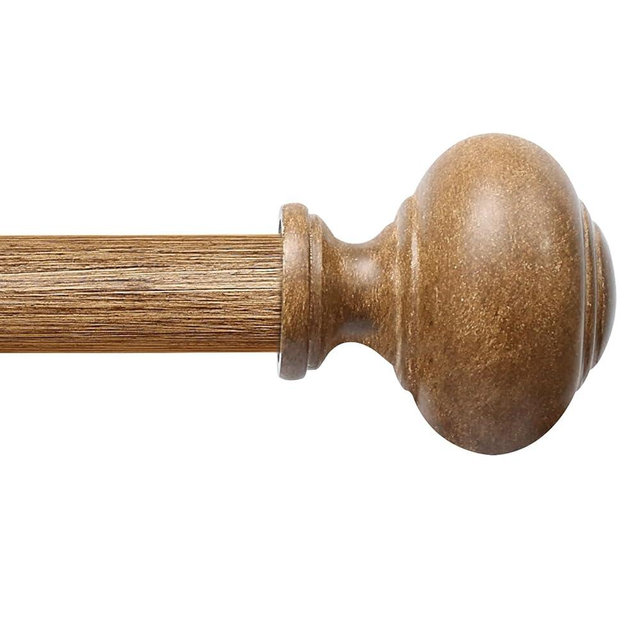 Wood Curtain Rods for Windows 72 to 144 Inch(6-12ft),1 Inch Heavy Duty Curtain Rod with Imitation Wood Grain Finials, Boho Adjustable Drapery Rods of Window Treatment