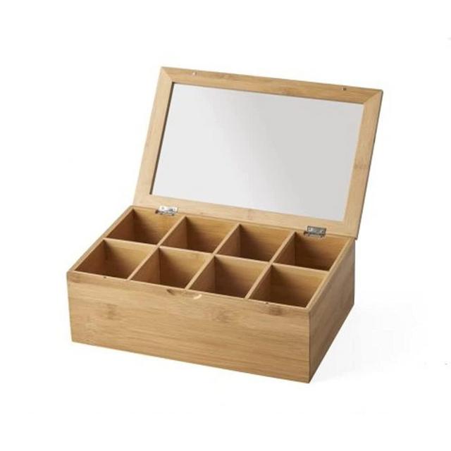 Nifty Solutions Bamboo Tea Box | 8 Compartment Tea Chest Organizer | Stores up to 200 Tea Packets | Natural Wooden Tea Box | Organize Tea, Jewelry & Small Items