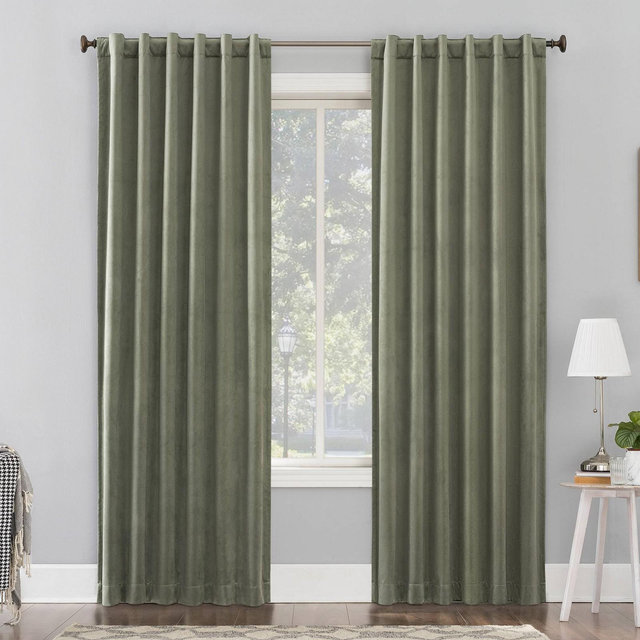 84"x50" Amherst Velvet Noise Reducing Thermal Back Tab Extreme 100% Blackout Curtain Panel Moss Green - Sun Zero