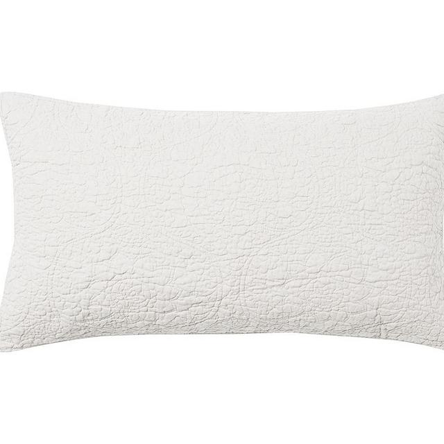 White Belgian Flax Linen Floral Stitch King Shams, Set of 2
