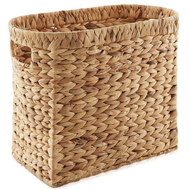Casafield Woven Magazine Holder with Handles, Natural - Water Hyacinth Storage Basket for Bathroom, Living Room, Home Office