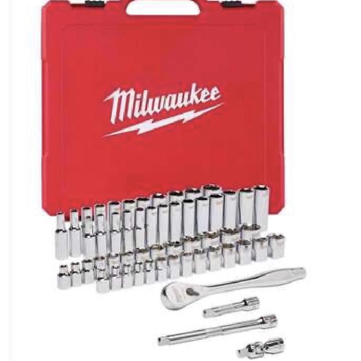 Milwaukee 3/8 in. drive Metric and SAE Mechanics Socket and Ratchet Set 56 pc