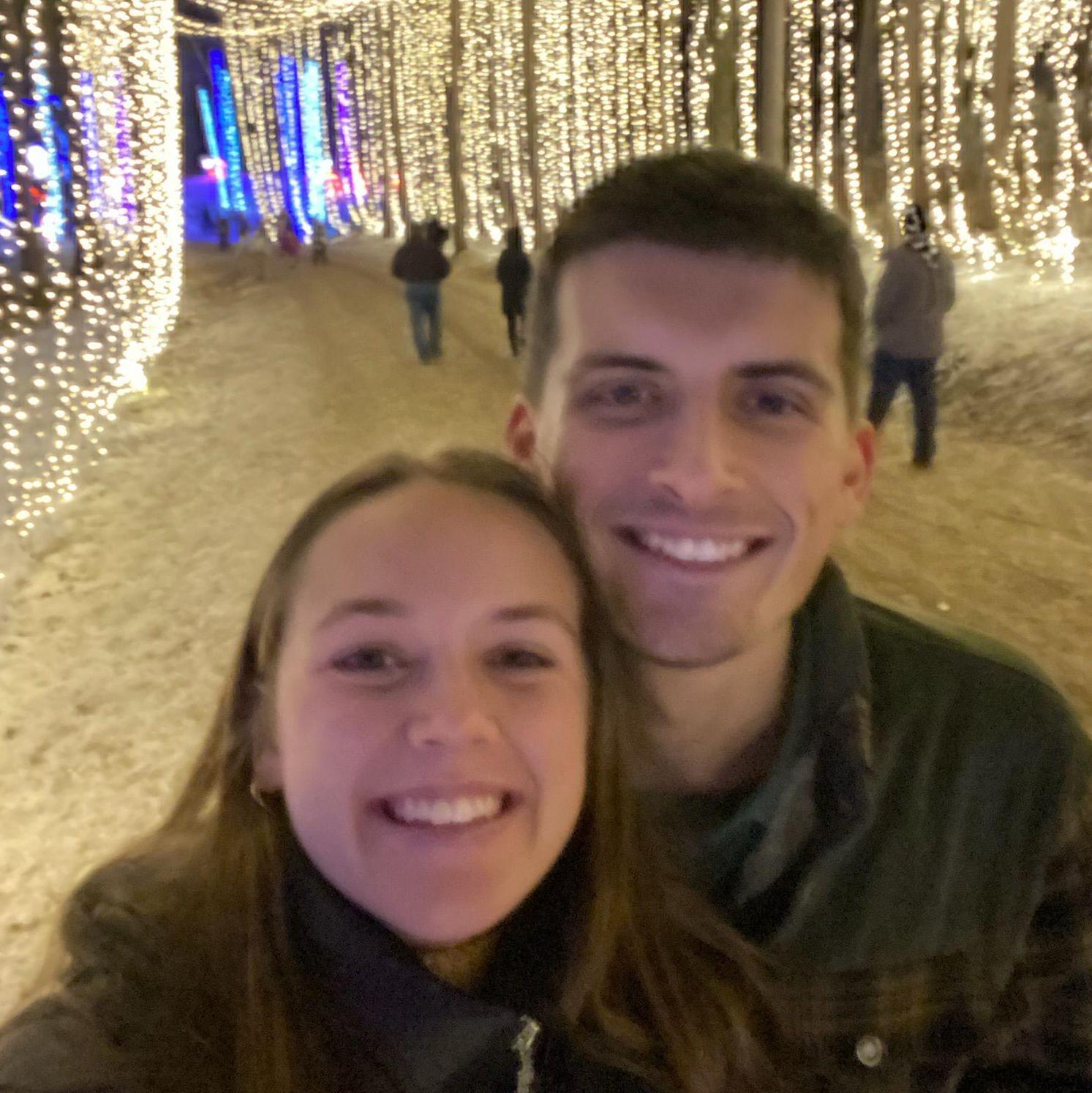 Walking through Christmas lights