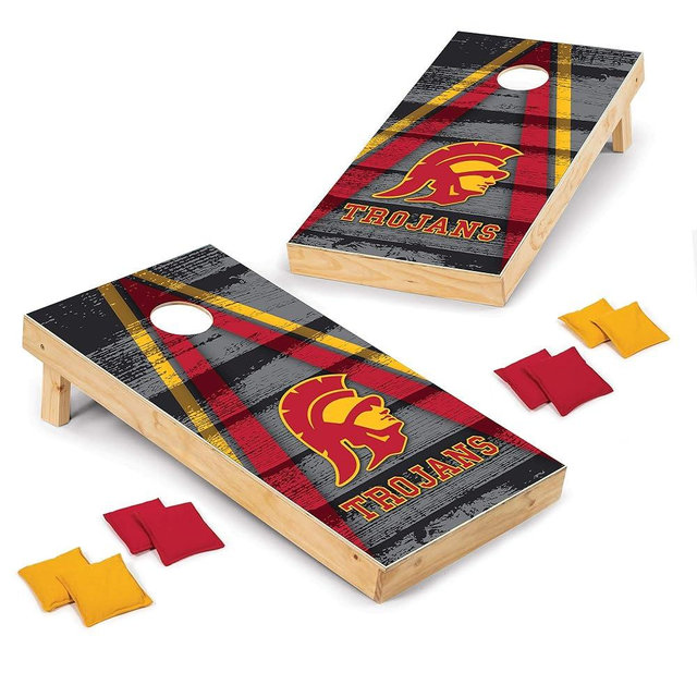 Wild Sports NCAA College 2' x 4' Wood Direct Print Tournament Cornhole Set, 8 Bean Bags, Vintage Triange Design - Tailgate, Outdoor, Backyard