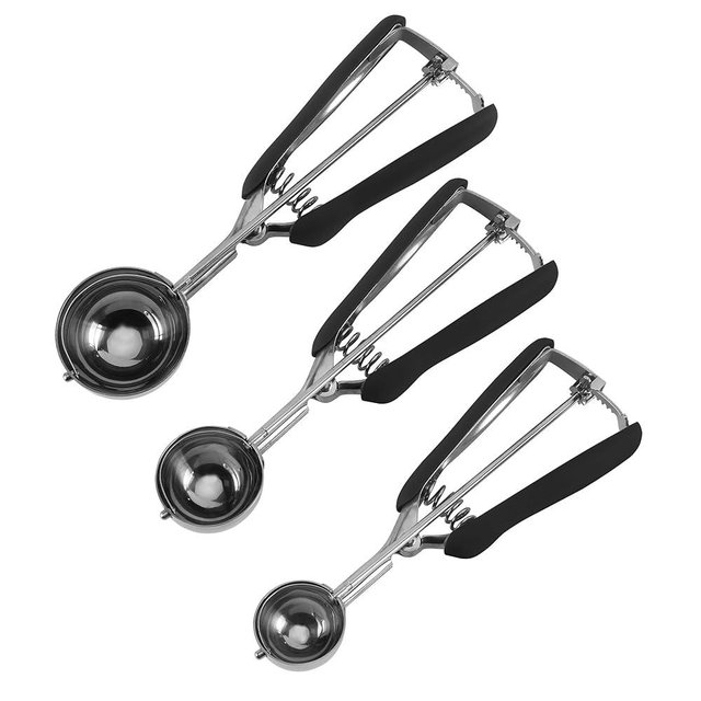 Social Chef Stainless Cookie Scoop Set - Small Cookie Dough Scooper for Great Cookies Sized Cookies - Small Ice Cream Scooper with Trigger Release, 3 Pack, Black
