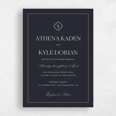 Ebony, Black Wedding Invitation - Ragusa Portrait