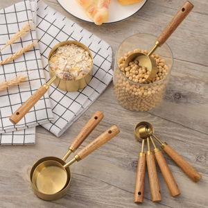 Measuring Cups and Spoons Set of 8, Golden Stainless Steel