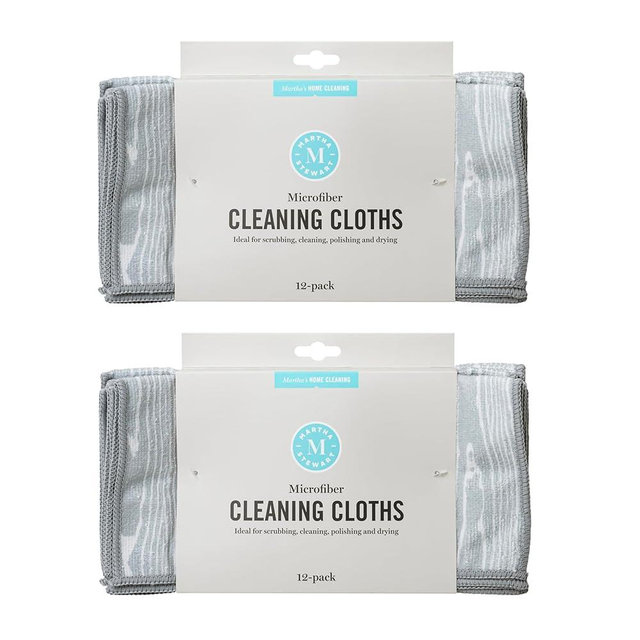 Martha Stewart Microfiber Cleaning Cloths, Ultra-Absorbent, Lint-Free Cleaning Towels for Home & Kitchen, Faux Bois Design, 11 Inches, 24 Count