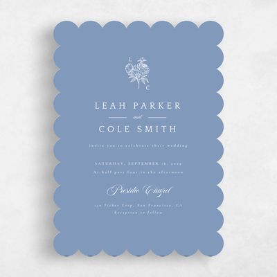 Blue Scalloped Wedding Invitation - Peonia Portrait