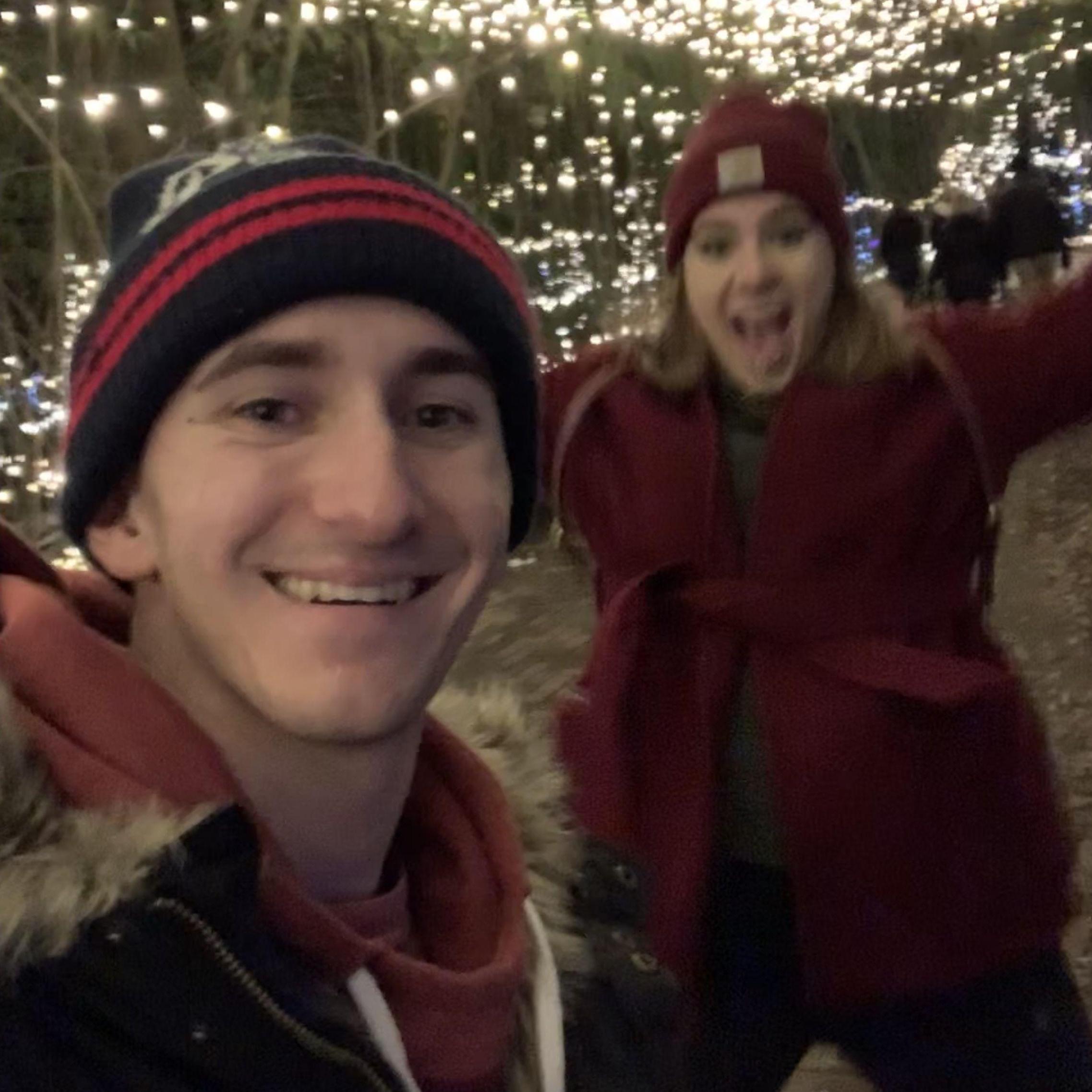 In a tradition started on the day they met, Matthew and Liz go to the holiday zoo lights each year (just so he can ask to hold her hand to keep it warm).